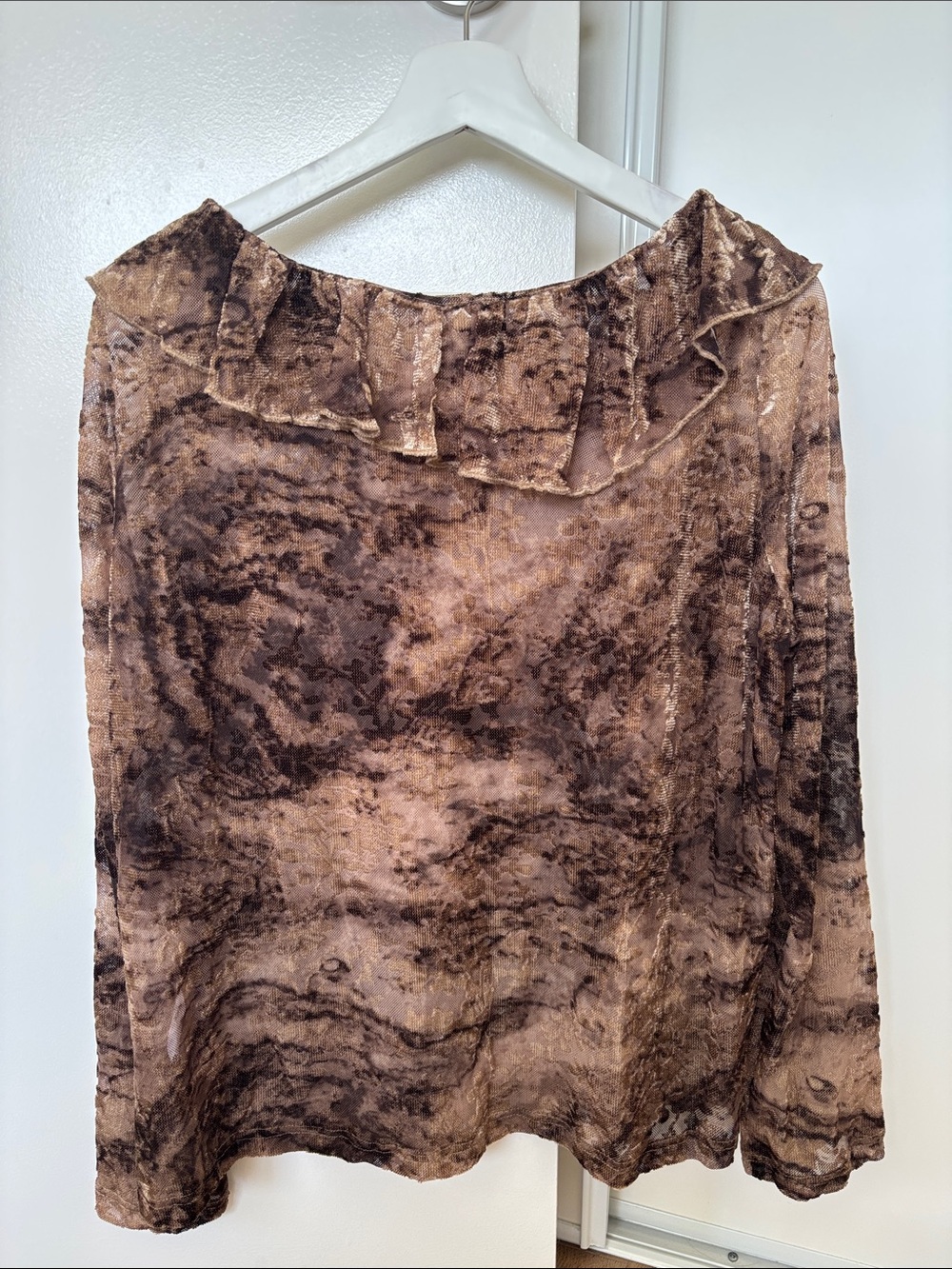 Host Pick✨Brown Marble Velvet Sheer Top